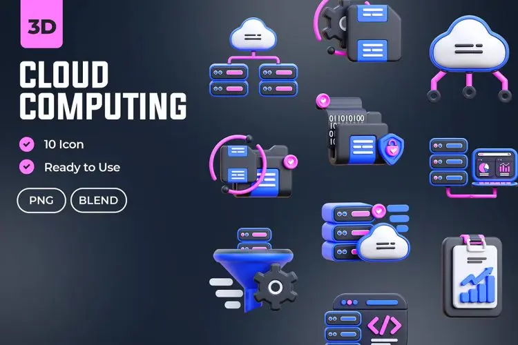 Cloud Computing 3D Icons  20款互联网云服务文件储存管理应用3D图标icon设计素材webp免抠图片