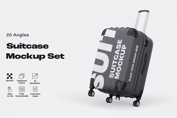 Travel Suitcase Mockup Set  20款拉杆式行李箱旅行箱模型品牌包装设计贴图ps样机素材