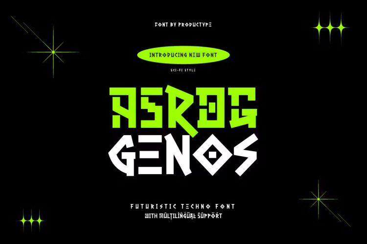 Asrog Genos – Futuristic Tech Font 潮流时尚未来科幻抽象科技品牌logo广告海报封面标题装饰英文字体