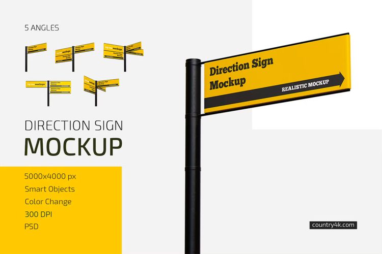 Direction Sign Mockup Set 户外方向标志导视牌模型展示设计贴图ps样机素材