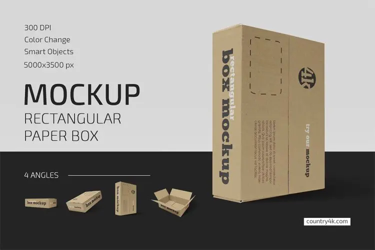 Rectangular Paper Box Mockup Set 矩形纸盒快递包装盒包裹模型品牌logo标识设计贴图ps样机素材
