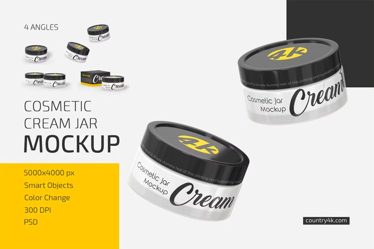 Cosmetic Cream Jar Mockup Set 化妆品护肤霜玻璃瓶罐模型品牌logo标识设计贴图ps样机素材