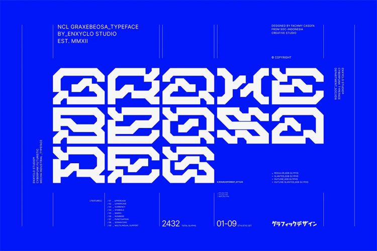 NCL GRAXEBEOSA – Cyberpunk Font 赛博朋克未来科技机甲潮流科幻机能电竞游戏潮牌logo装饰英文字体