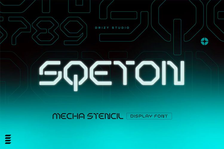 Sqeton – Mecha Stencil Display Font 未来主义工业科幻机甲潮流科技品牌logo海报标题英文字体包