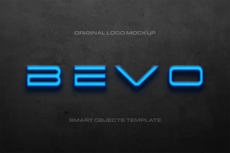 Blue Logo Mockup 蓝色发光文本字母符号品牌标识ps特效样机素材模板