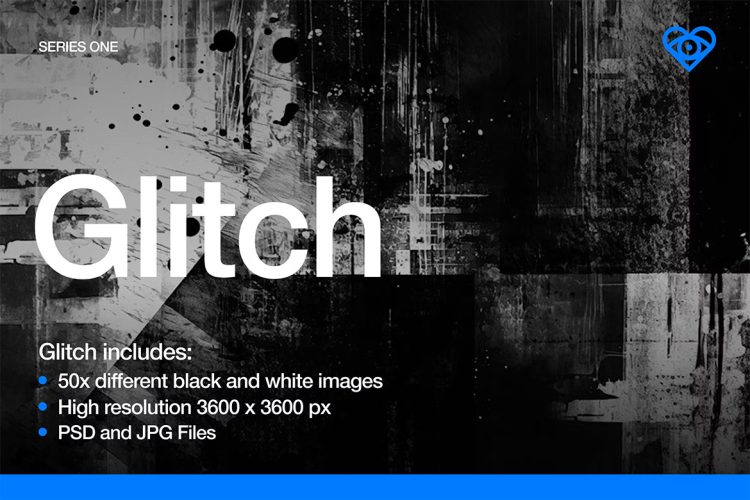 50 Glitched Black and White Textures  50款黑白单色故障风抽象艺术失真错位肌理高清背景底纹图片素材