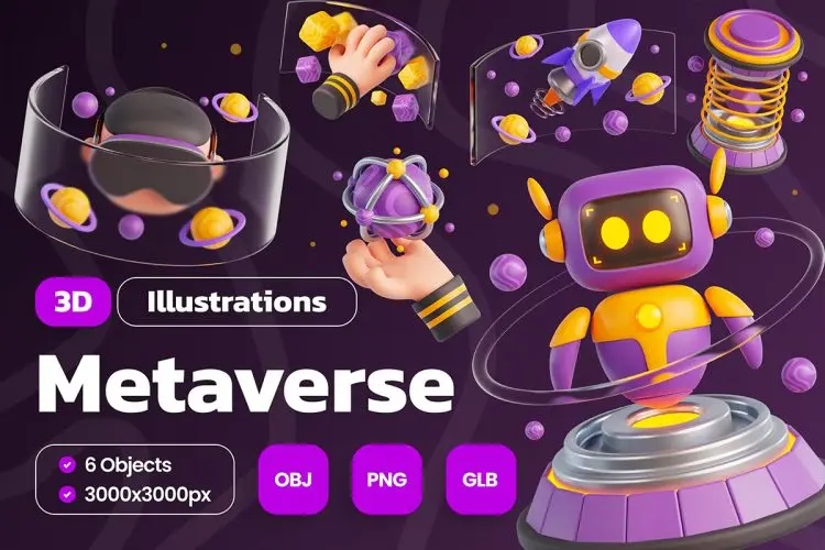 Metaverse 3D Illustrations 25款3D科幻VR游戏虚拟现实元宇宙数字科技区块链icon图标webp免抠图素材