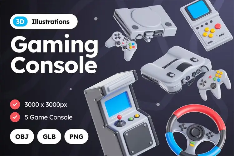 3D Gaming Console Illustrations  15款游戏设备行业营销展示3D图标icon国外设计素材