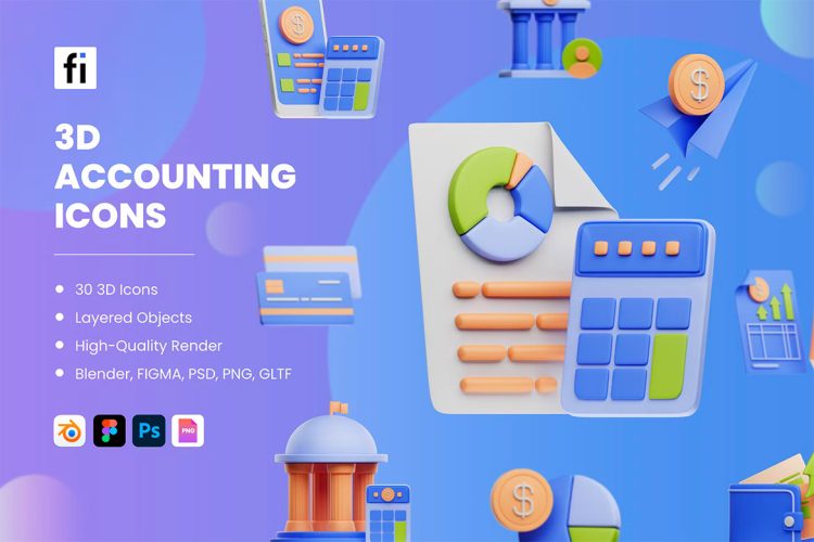 3D Accounting Icons  30款3D银行金融财务交易理财出纳财报icon图标png免抠图片素材