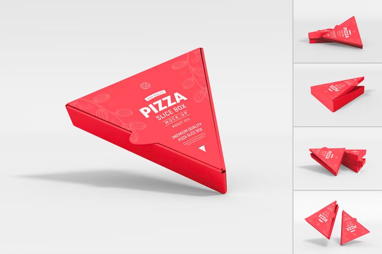 Pizza Slice Box Packaging Mockup Set 三角形披萨外卖打包外卖纸盒模型品牌logo标识设计贴图ps样机素材源文件