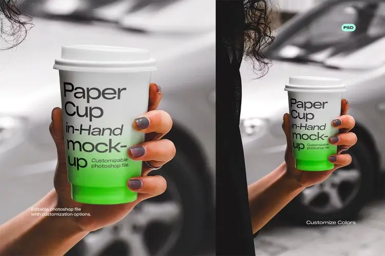Cup Mockup 一次性外卖咖啡奶茶纸杯设计手持展示贴图PSD样机模板