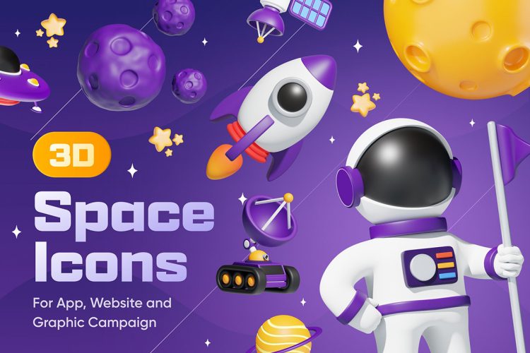 Spacey – Space 3D Icon Set  20款宇航员行星外星人太阳系宇宙飞船3D科技图标icon素材png免抠图文件