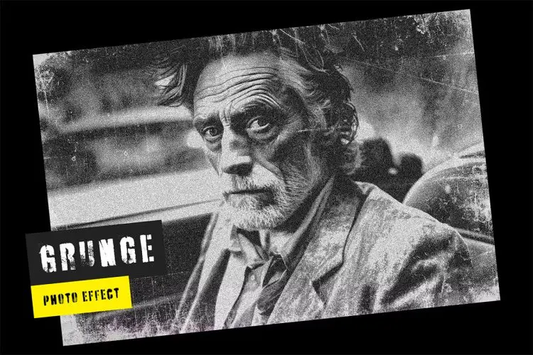 Vintage Grain Photo Effect 复古颗粒划痕磨损电影老照片ps特效样机素材模板