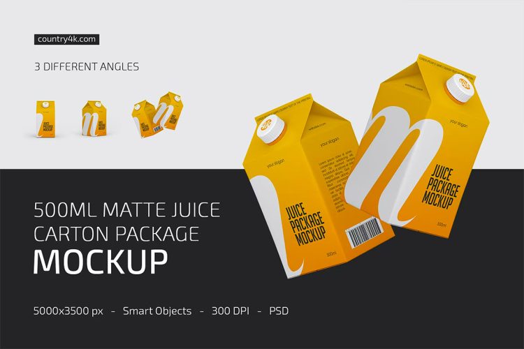 500ml Juice Carton Package Mockup  500ml果汁牛奶饮料纸盒模型品牌包装设计贴图ps样机素材