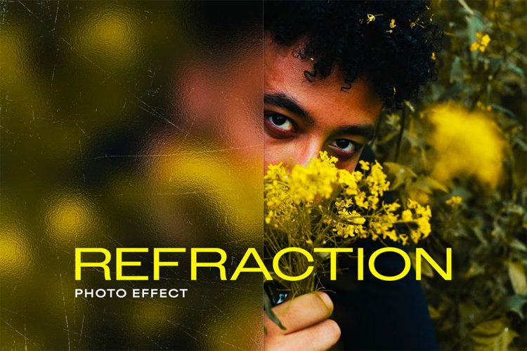 Refraction Glass Photo Effect 复古时尚半透明磨砂毛玻璃照片图像模糊雾化滤镜ps样机特效模板