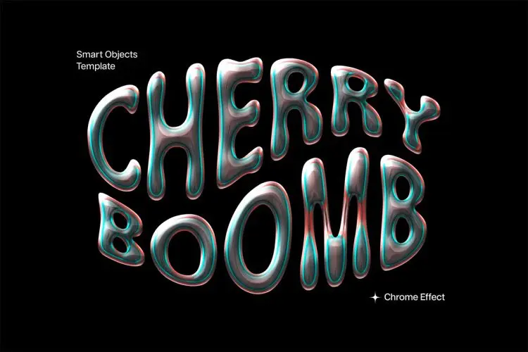 Chrome Text Effect Style 80年代复古3D立体金属镀铬发光效果文本标题设计PS特效样机模板