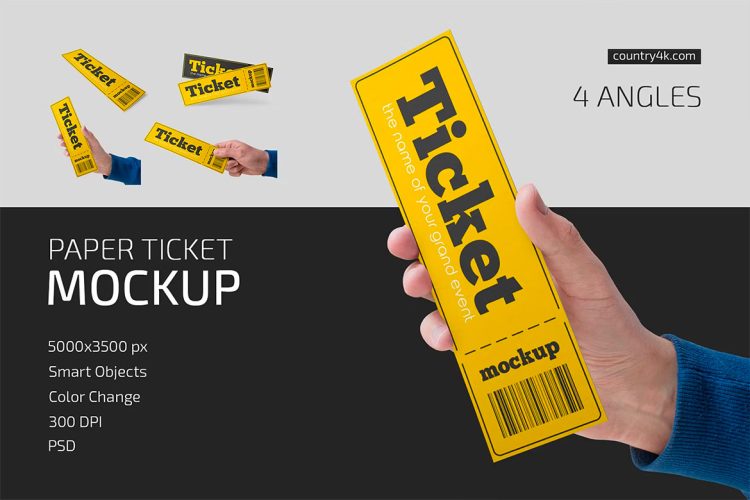 Paper Ticket Mockup Set 手持纸质门票入场券卡片模型展示设计贴图ps样机素材