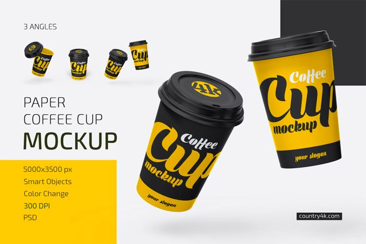 Paper Coffee Cup Mockup Set 一次性咖啡外卖纸杯模型品牌包装设计贴图ps样机素材