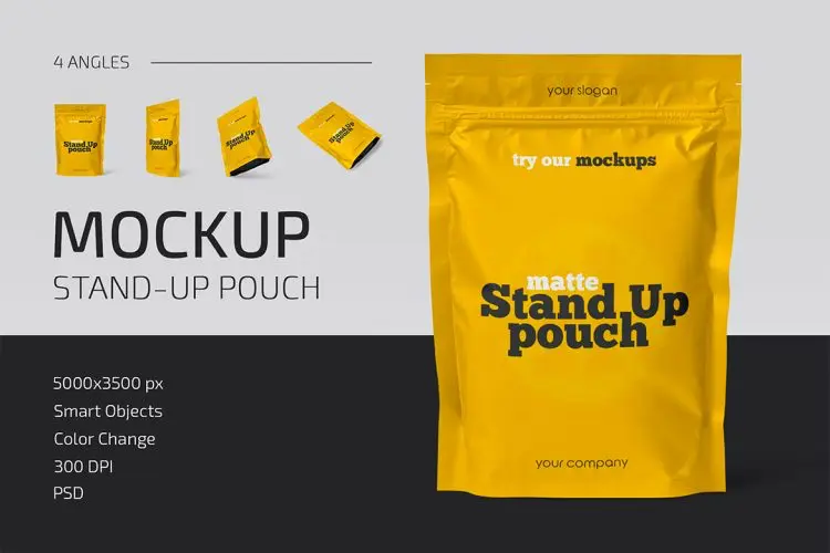 Matte Stand-Up Pouch Mockup Set 食品零食哑光自立袋模型品牌包装设计贴图ps样机素材