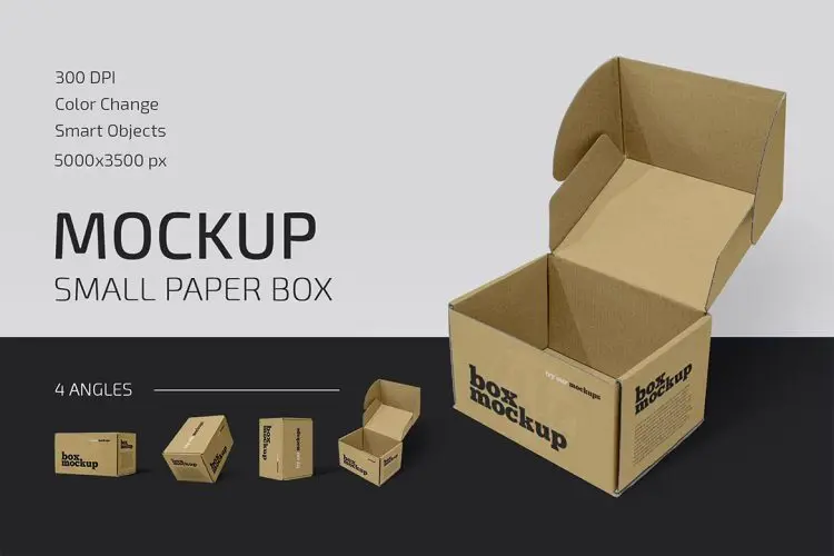 Small Paper Box Mockup Set 运输快递纸板盒模型品牌标识设计贴图ps包装样机素材模板