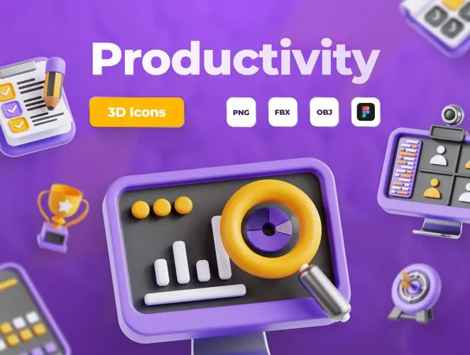 3D Productivity  20款项目进度管理生产力办公主题插图3D图标Icons设计素材
