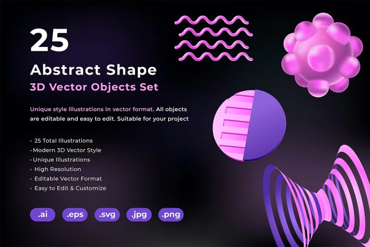 3D Abstract Shape Vector Objects  25款高清3D抽象艺术几何图形插图矢量设计素材Ai源文件