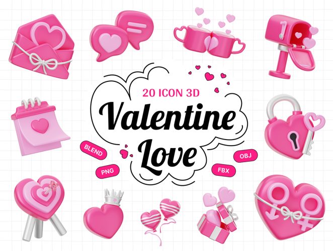 Valentine Love 3D Icon  20情人节日送礼表白示爱元素3D图标icon素材png免抠图片