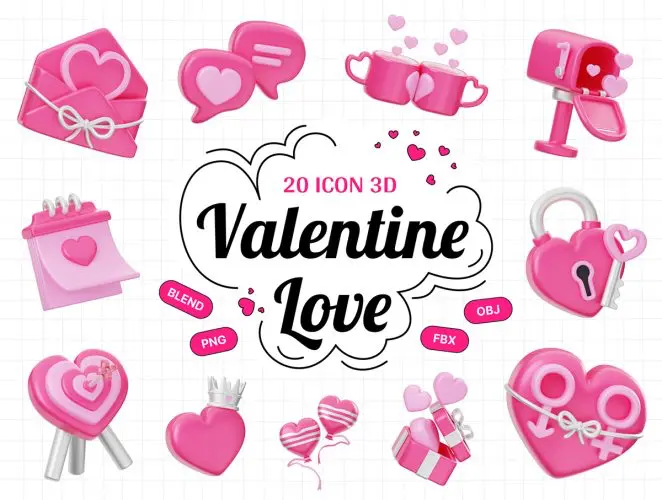 Valentine Love 3D Icon  20情人节日送礼表白示爱元素3D图标icon素材webp免抠图片