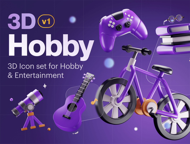 Entertainy – Hobby & Entertainment 3D Icon Set  20款兴趣爱好业余活动游戏娱乐类插图3D图标icon素材png免抠图片