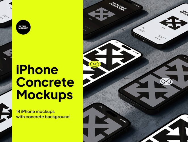 iPhone Concrete Mockups  14款水泥工业风iPhone手机App应用ui界面设计作品贴图ps样机素材