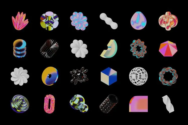 Bloom 450款3D时尚抽象艺术立体金属渐变创意几何图形webp免抠图片素材