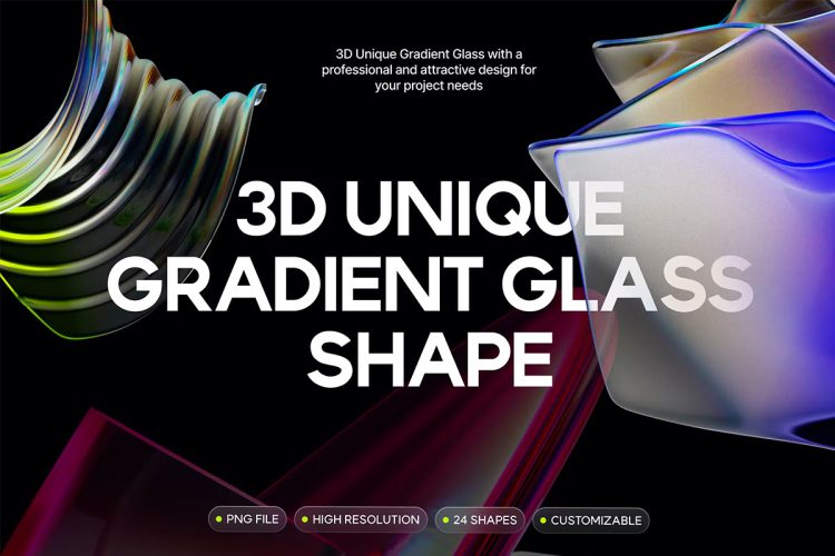 3D Unique Gradient Glass Shape  25款3D渐变半透明亚克力水晶玻璃抽象几何图形png免抠图片素材