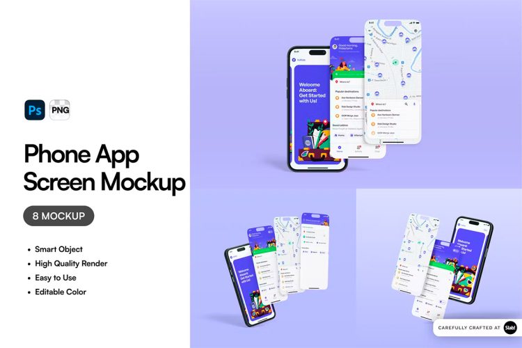 Phone App Screen Mockup  8款iPhone手机App应用UI界面设计作品贴图ps样机素材展示效果图