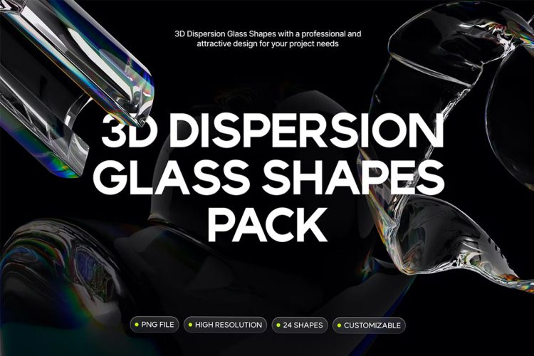 Dispersion 3D Glass Shapes Pack  25款3D科幻半透明水晶玻璃水珠气泡抽象几何图形png免抠图片素材