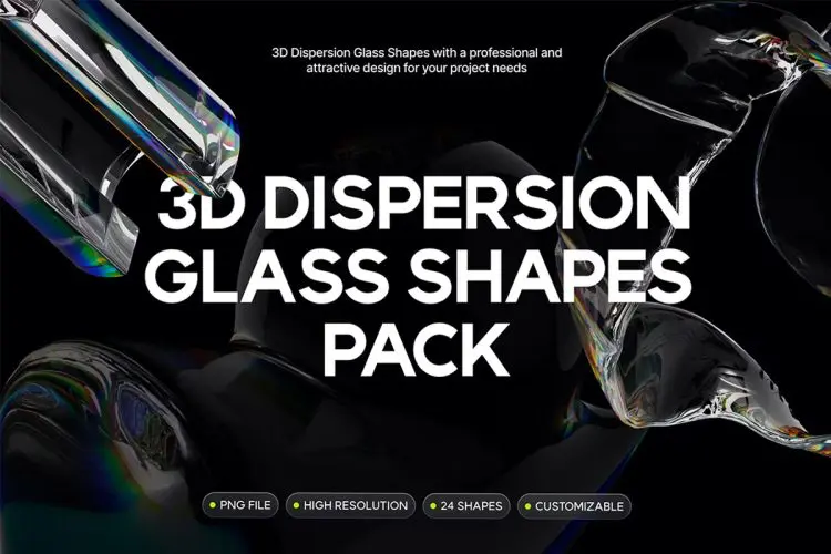 Dispersion 3D Glass Shapes Pack  25款3D科幻半透明水晶玻璃水珠气泡抽象几何图形webp免抠图片素材