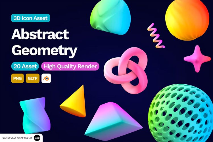 3D Abstract Geometry Illustration  20款未来派时尚抽象艺术3D插图图标Icons设计素材包