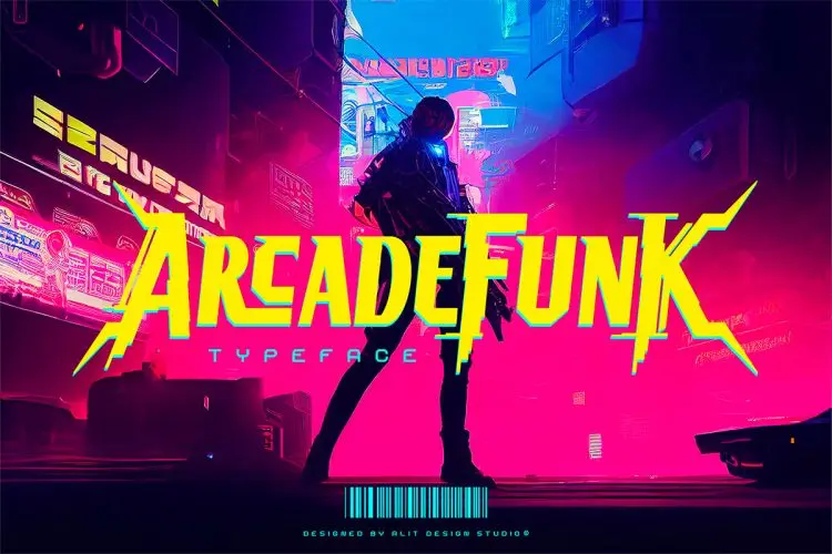 Arcade Funk Typeface 潮流科幻赛博朋克机能电竞游戏摇滚乐队logo海报广告标题英文字体