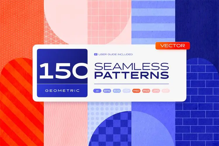 150 Geometric Seamless Patterns Set  150款时尚简约抽象几何图形无缝拼接印花图案设计ai矢量设计素材