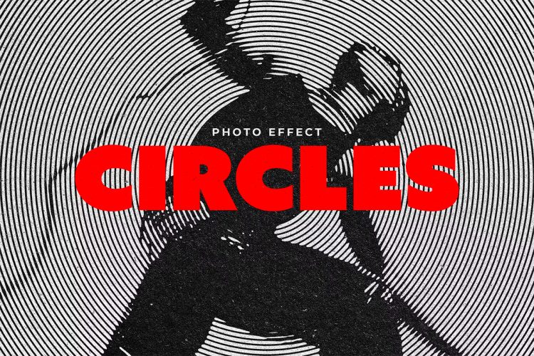 Circular Stencil Photo Effect 潮流复古抽象艺术圆环半调单色黑白照片图像ps样机特效纹理模版