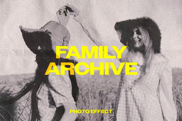 Family Archive Photo Effect 复古怀旧黑白老照片图像ps特效样机素材模板