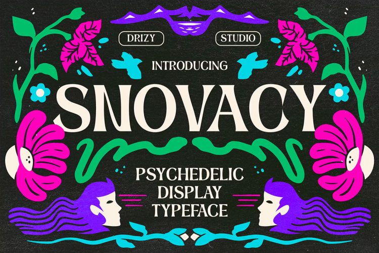 Snovacy – Psychedelic Display Font 复古潮流酸性迷幻文创潮牌logo海报封面标题装饰英文字体