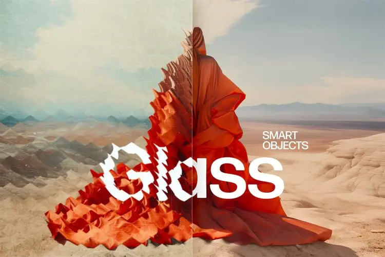 Patterned Glass Photo Effect 潮流失真故障玻璃冰块折射反射效果照片图片修图PS特效样机模板