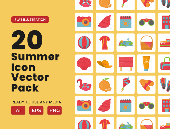 Summer 2D Icon Illustration Set Vol 3  20款卡通夏季暑期出游宣传元素2D图标icon素材png免抠图文件