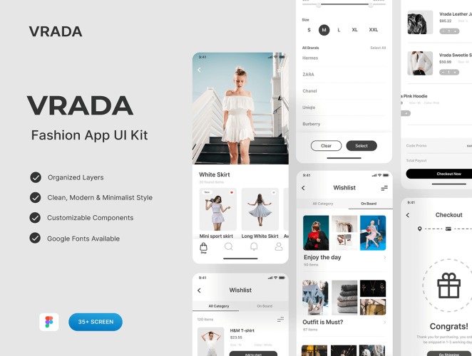 Vrada Fashion Mobile UI Kit  时尚服饰电商产品app界面UI设计素材