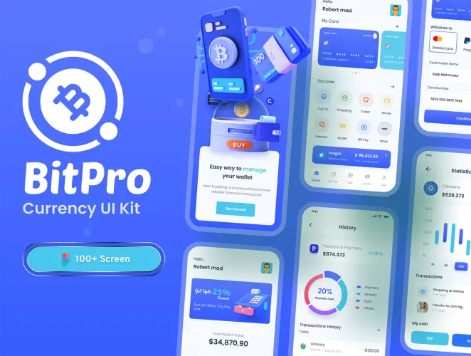 BitPro Finance banking Currency UI Kit 金融银行货币管理安全加密电子钱包app设计用户界面ui套件模板