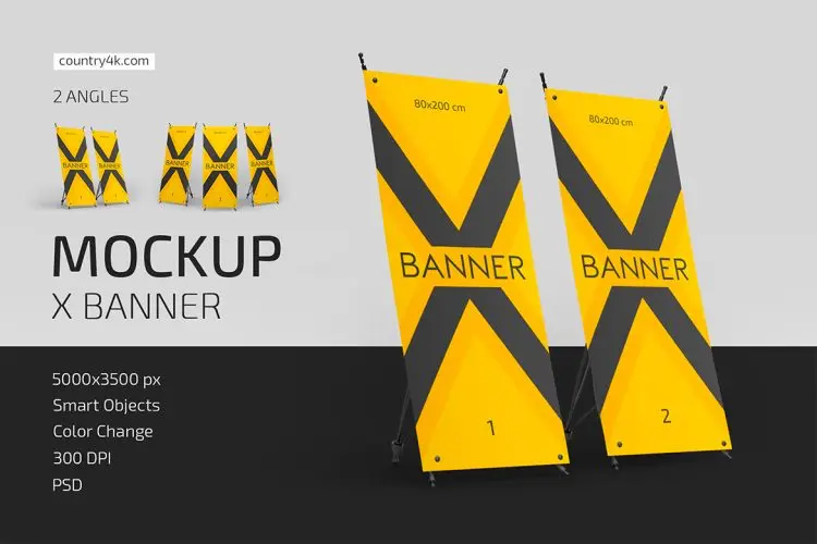 X Banner Mockup Set 横幅广告海报X展架模型品牌展示设计贴图ps样机素材