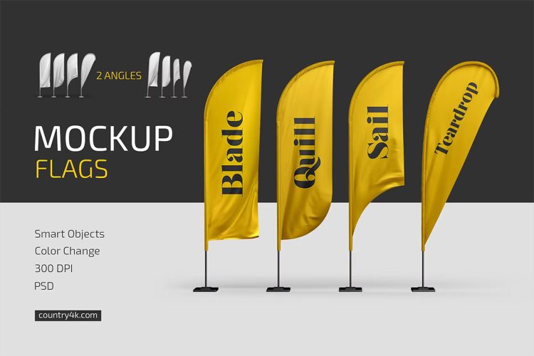 Feather Flags Mockup Set 羽毛旗帜帆旗模型展示广告营销设计贴图ps样机素材