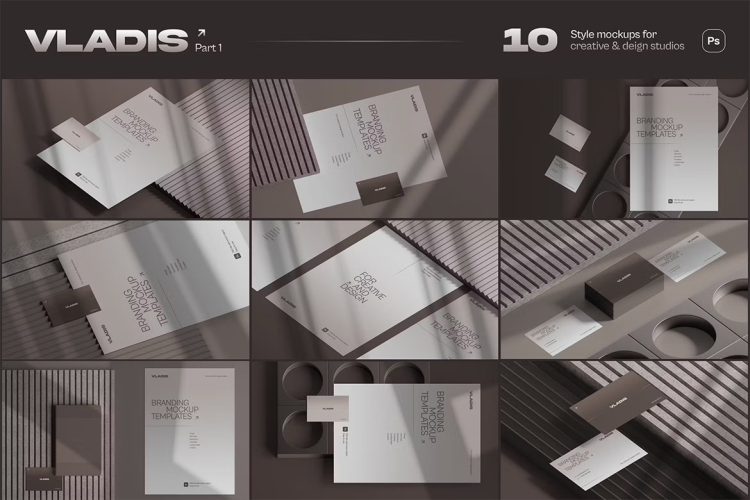 Vladis Branding Mockups – Part-1  A4纸名片笔记簿模型品牌推广展示vi设计贴图ps样机素材