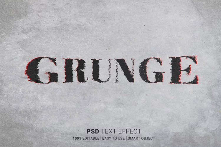 Grunge Editable Text Effect 故障磨损垃圾时尚文本字母标题ps特效样机素材