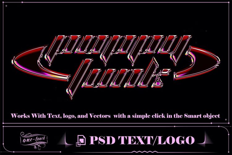 PSD Futurist Chrome Y2k Logo Text Effect Photoshop 科幻未来Y2K蒸汽波虹光3D立体金属文本字母标题ps特效样机素材